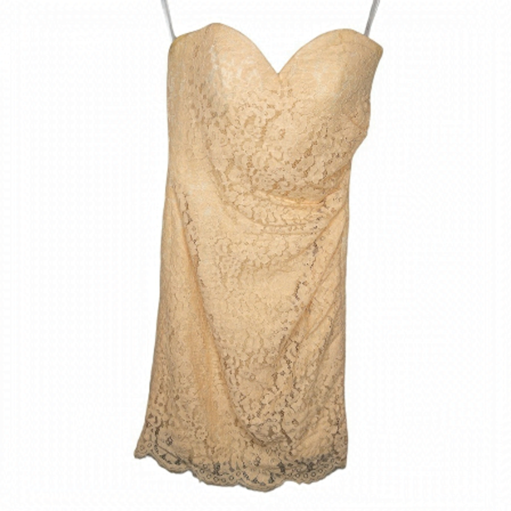 Christina Wu Womens Size 6 Champagne Lace Strapless Cocktail Dress Wedding Event